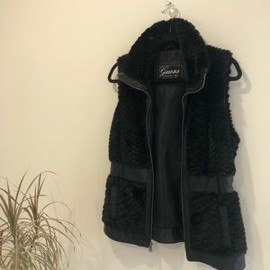 GUESS - Black Faux-Fur Moto Sleeveless Vest